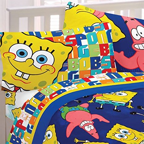 Spongebob Patrick Twin Sheet Set Dark Blue Bedding