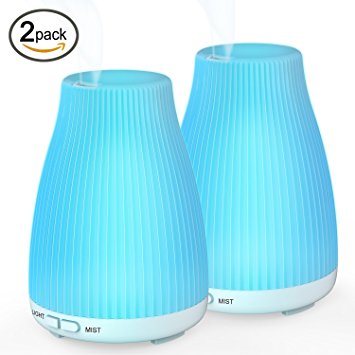 Essential Oil Ultrasonic Aroma Diffuser - BAXIA TECHNOLOGY 100ml Cool Mist Humidifier with 7 Color LED Mood Lights for Office and Bedroom(2-PACK)