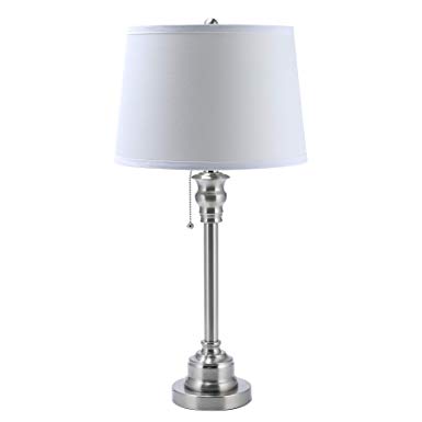 CO-Z Silver Table Lamp, 26 Inch White Table Lamp, Modern Metal Desk Lamp in Brushed Steel Finish, Bedside Lamps for Office Living Room Bedroom Nightstand Accent, ETL.