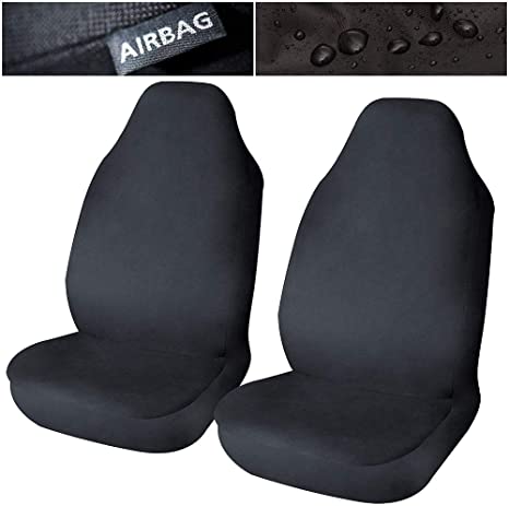 UKB4C Waterproof Black Airbag Compatible Front Pair of Seat Covers for Car Van 4x4 Caravan MotorHome