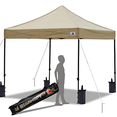 ABCCANOPY Pop up Canopy Tent Commercial Instant Shelter with Wheeled Carry Bag, Bonus 4 Canopy Sand Bags, 10x10 FT (Beige)