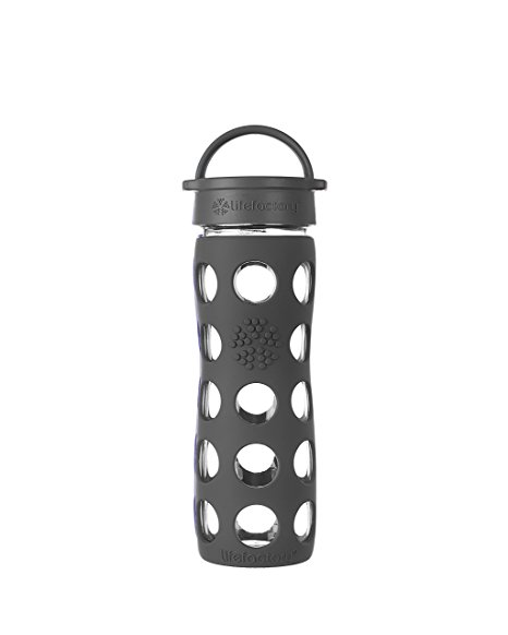 Lifefactory 16-Ounce BPA-Free Glass Water Bottle with Leakproof Cap and Silicone Sleeve, Carbon