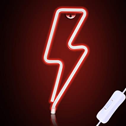 XIYUNTE Lightning Neon Lights for Wall Decor, USB Powered Lightning Neon Signs with Switch, Lightning Bolt Shaped Red Signs Light up for Bedroom,Living Room,Kids Room,Bar,Birthday Party,Wedding