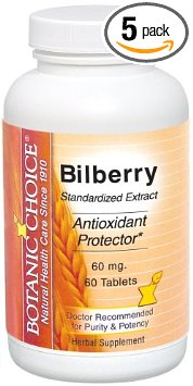 Botanic Choice Bilberry, 60 mg, 60 Tablets (Pack of 5)