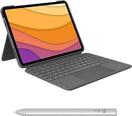 Logitech Combo Touch iPad Air (4th & 5th gen - 2020, 2022) Keyboard Case and Logitech Crayon (USB-C) Digital Pencil (2018 releases and later) - Oxford Grey, USA Layout