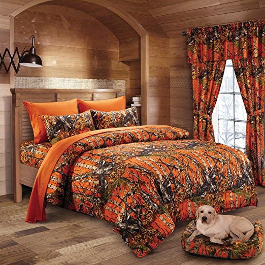 20 Lakes Woodland Hunter Camo Comforter, Sheet, & Pillowcase Set (Queen, Orange)