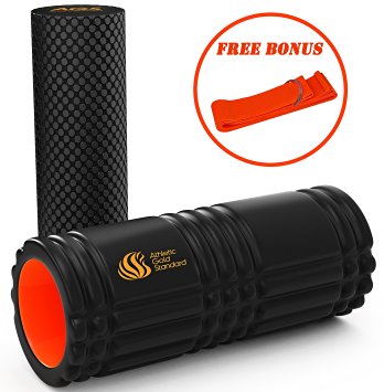 Athletic Gold Standard Foam Roller GRID For Muscle Massage FREE BONUS Yoga Strap