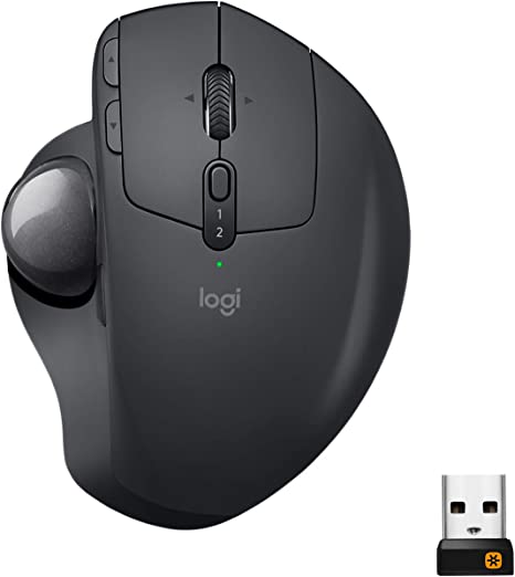 Logitech 910-005177 MX Ergo Wireless Trackball Mouse – Move Text/Images/Files Between 2 Windows and Apple Mac Computers (Bluetooth or USB), Rechargeable, Graphite black