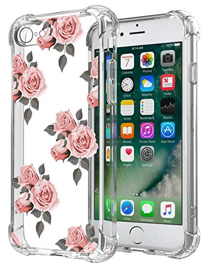 Floral Clear iPhone 7 Case iPhone 8 Case for Girls/Women,GREATRULY Pretty Flower Design Transparent Soft TPU Shock Absorption Bumper Cushion Silicone Phone Cover Case for iPhone 8/iPhone 7,FL-G