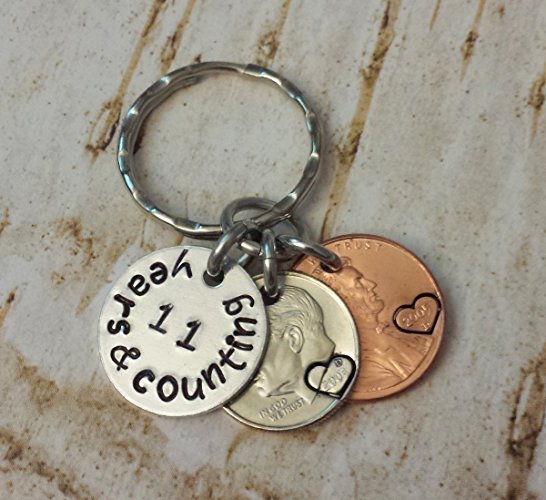 11 Years and Counting Wedding Anniversary Key Chain or Purse Charm 2005 Lucky Penny and Dime
