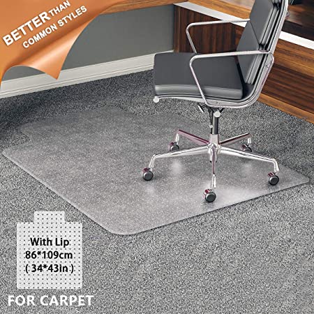 YOUKADA Office Chair Mat, Heavy Duty Carpet Chair Mat, Desk Carpet Mat with Lip for All Carpet Floors, 86 x 109 cm/34 x 43 inches