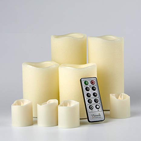 Furora LIGHTING LED Flameless Candles with Remote Control, Set of 8, Real Wax Battery Operated Pillars and Votives LED Candles with Flickering Flame and Timer Featured - Ivory