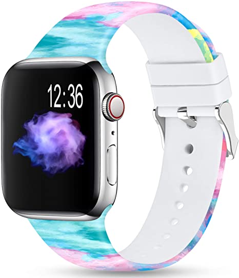 Merlion Compatible with Apple Watch Band 38mm 42mm 40mm 44mm for Women/Men,Silicone Fadeless Pattern Printed Replacement Floral Bands for iWatch Series 4/3/2/1 (Starry Sky, 42MM/44MM)