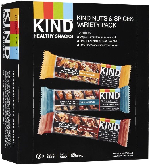 KIND Bars, Nuts and Spices Variety Pack, Gluten Free, 1.4 Ounce Bars, 12 Count