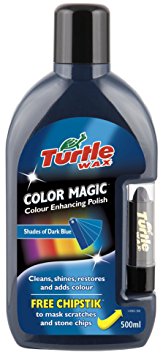 Turtle Wax FG6902 Dark Blue Color Magic Plus Colored Car Polish Cleans Shines Restores Scratches with Chipstick 500ml