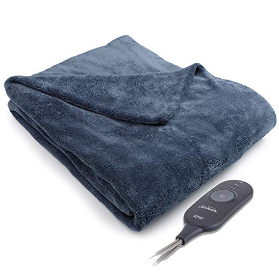 Sunbeam Microplush Electric Heated Warming Throw Blanket Lagoon Blue