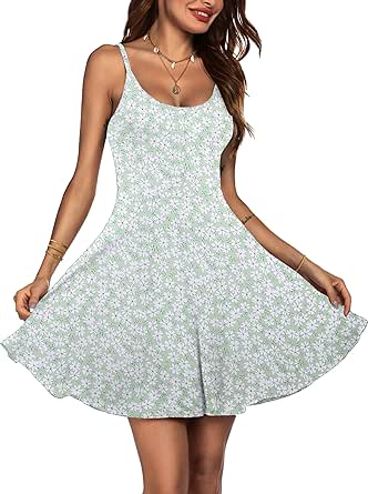 ACEVOG Women's 2024 Summer Dress Adjustable Spaghetti Strap Boho Floral Fit & Flare Beach Sundress