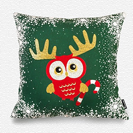 Phantoscope Decoractive New Merry Christmas Series Christmas Owl Embroidery and Digital Print Throw Pillow Case Cushion Cover 18" x 18" 45cm x 45cm