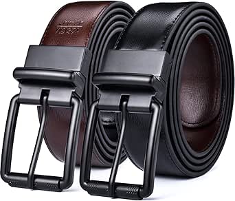 Beltox Men's Genuine Leather Reversible Belt 1.25" Rotate Black Buckle Gift Box