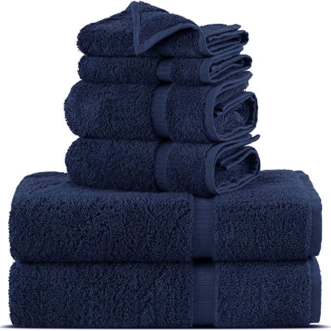 Towel Bazaar Premium Turkish Cotton Super Soft and Absorbent Towels (6-Piece Towel Set, Navy Blue)