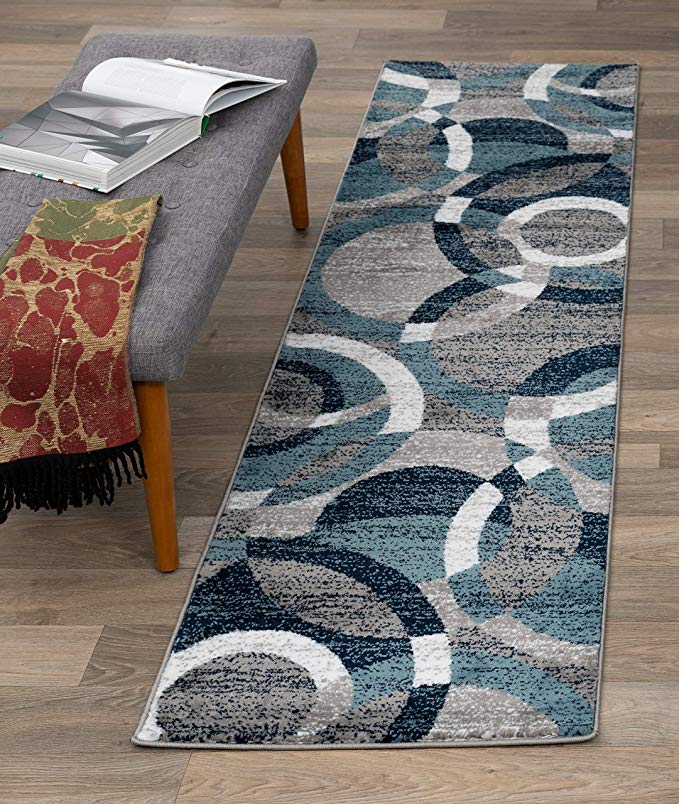 Rugshop Contemporary Modern Circles Abstract Runner Rug 2' x 7'2" Blue