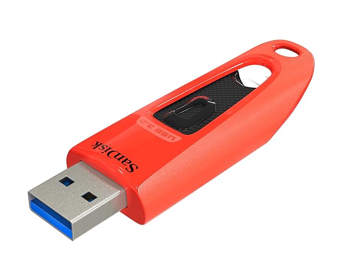 SanDisk Ultra USB 3.0 Flash Drive, CZ48 64GB, USB3.0, Red, Up to 130MB/s, Stylish Sleek Design, 5Y