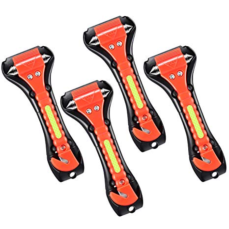 VicTsing Car Safety Hammer Window Breaker, Emergency Escape Tool with Seat Belt Cutter, Reflective Strips, 4 Packs, for Car, Bus, Truck,