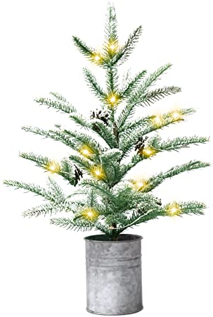 Small Christmas Tree 24 inch Prelit with 60 LEDs Mini Christmas Tree Rustic Style Tabletop Tree 2 ft