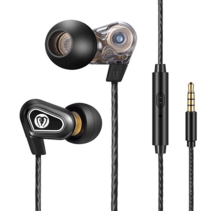 Earphones, In Ear Headphones Earbuds with Microphone, Dual Driver Wired Ear Buds hifi Audio, Noise Isolation Headset with Deep Bass Stylish Designs – Black