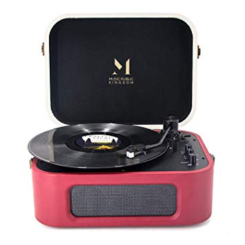 Record Player Bluetooth, MPK Turntable Record Player with 2 Built-in Stereo Speaker, Turntable 2-Speed Vinyl Record Player , for 7/10/12inch Vinyl Records, Equipped RCA, Suitcase Design（red）