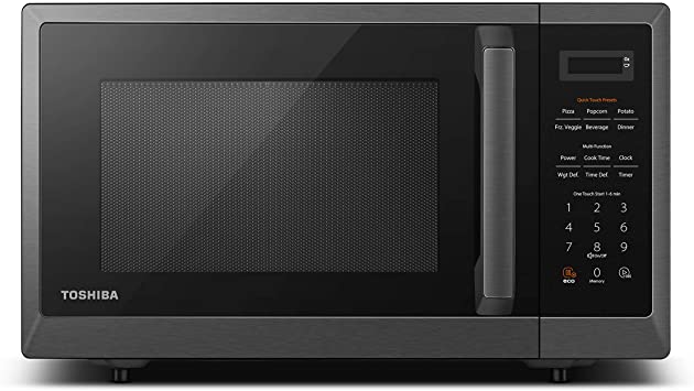 Toshiba ML2-EM09PA(BS) Microwave Oven with Smart Sensor, Position-Memory Turntable, Eco Mode, and Sound On/Off Function, 0.9Cu.ft/900W, Black Stainless Steel