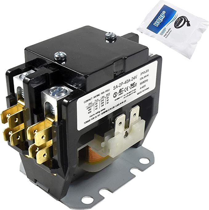 HQRP Double Pole / 2 Pole 40 Amp Coil 24-Volt AC Condenser Contactor Compatible with Eaton Cutler Hammer Siemens GE Tyco C25BNB240T 45GG20AJ CR453CE2HBB 3100Y20Q18999CL C240A Replacement, UL Listed