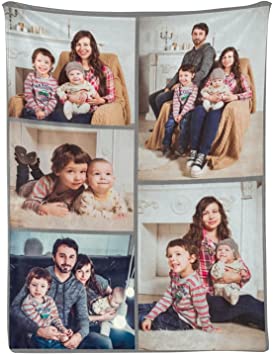 Custom Blanket Personalized Throw Blanket with Photo College Soft Flannel Blanket Customized Souvenirs Gifts for Baby Dad Mom Grandma Grandpa Friends Couple Wedding and Pets (5 Photos, 30x40 Inch)