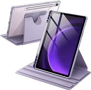 JETech Rotating Case for Samsung Galaxy Tab S9 FE 10.9-Inch / S9 11-Inch 2023 with S Pen Holder, 360 Degree Rotation Protective Stand Cover Clear Back, Auto Wake/Sleep (Lavender)