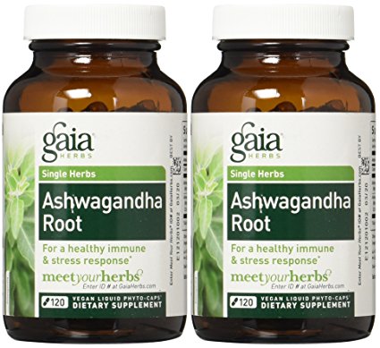 Gaia Herbs Ashwagandha Root Liquid Phyto Capsules, 120 Count (2 Bottles)