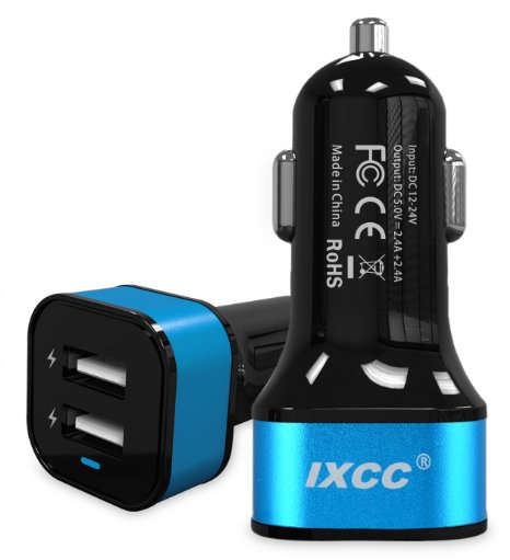 iXCC 4.8 Amp Dual USB Car Charger for Smartphones and Tablets - Blue