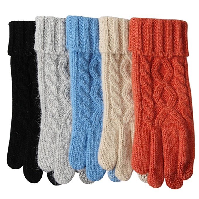 Womens Texting Touchscreen Winter Cold Weather Super Warm Cozy Wool Knit Thick Fleece Lined Gloves Mittens