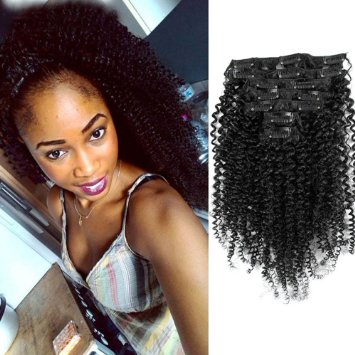 Full Shine 16" 7 Pcs 100g Curly Hair Clip Ins For African Hair Extensions American Women Natural Hair Full Head Clip In Remy Human Hair Extensions Curly Black Remy Human Hair for Black Women