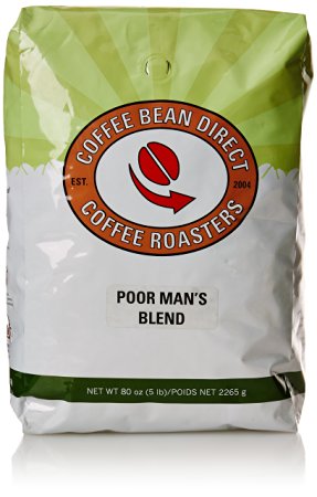Coffee Bean Direct Poor Man's Blend, Whole Bean Coffee, 5-Pound Bag