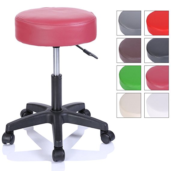 TRESKO® Swivel chair Office stool Beauty salon stool Medical stool Rollable stool, Adjustable height, with Wheels, 360 degree rotation, 10 cm cushion, 8 colours (Bordeaux)