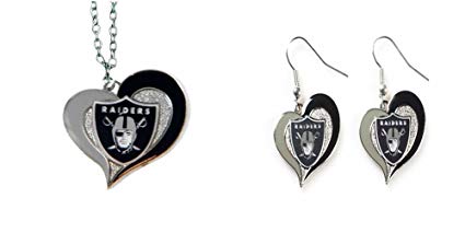 Officially Licensed Swirl Heart Necklace and Earring Set Oakland Raiders