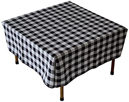 Table in a Bag TC2828BW Square Polyester Gingham Tablecloth, 28-inch by 28-inch, Black and White Checkered Pattern