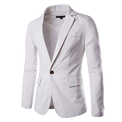 Pishon Mens Linen Blazer Lightweight Casual Solid One Button Slim Fit Sport Coat