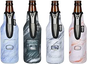 Cosmos 4 Pcs Beer Bottle Sleeves Neoprene Insulator Sleeves Bottle Jackets Sleeves 12 OZ Beverage Bottle Cooler with Built in Bottle Opener (Marble Pattern (4 Pcs))