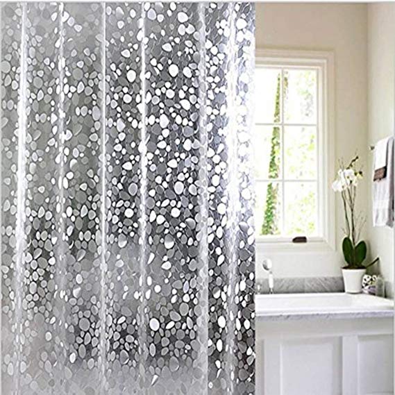 KHUSHI CREATION PVC Waterproof 8 Hooks 3D 52X82 Inch Shower Curtain (Transparent)