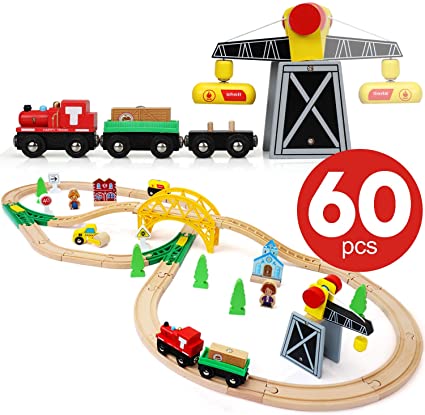 TOY Life Wooden Train Set - Wood Train Set for Boys and Girls - Wood Tracks Compatible with Thomas and Other Major Brands - Toy Train Set Boys 4 - 7 Train Set for Toddlers and 3  Year Old Boys