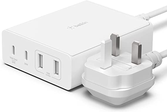 Belkin 108W GaN USB Charging Station for Multiple Devices, 2 USB Type C and 2 USB A Fast Desktop Charger Dock Hub for MacBook, Pro, Air, iPhone 12, Pro, Max, Mini, iPad Pro, Air, Galaxy and More