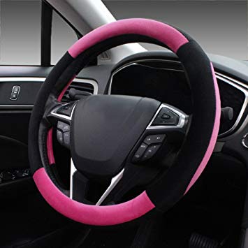 SEG Direct Pink Plush Winter Auto Car Steering Wheel Cover Universal 15 inch