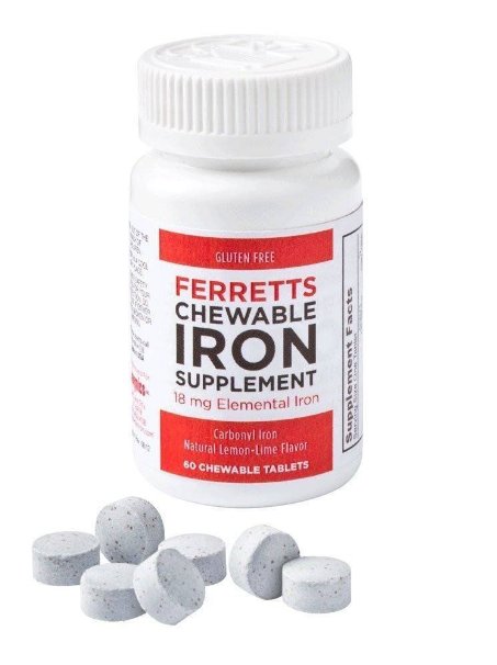 Ferretts Chewable Iron Supplement (Carbonyl Iron) 60 Tablets