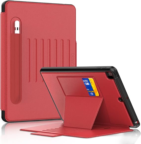 DUNNO Case for iPad 9th 8th 7th Generation(2021/2020/2019 Version), iPad 10.2 Case Strong Magnetic Cover with Pencil Holder & Card Pocket, 7 Viewing Angles Stand Case for iPad 10.2 Inch (Red)